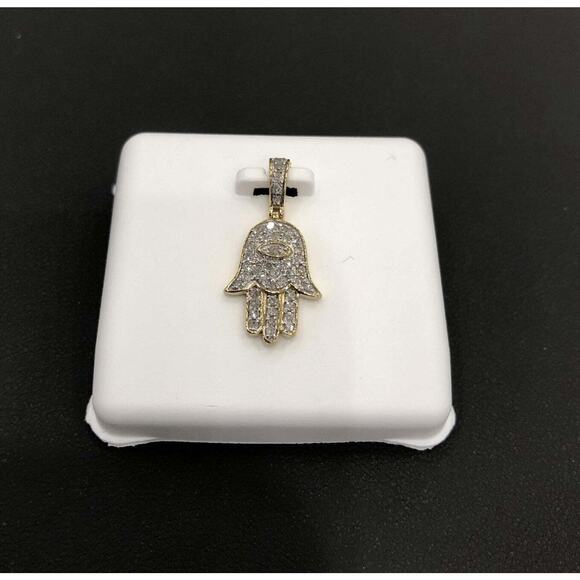0.25cttw Diamond Hamsa Fatima Hand Pendant 10k Gold Charm - Picture 3 of 3